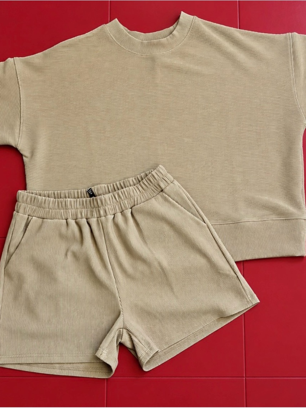 NWOT Women's Ribbed Athletic Lounge Shorts - Sand